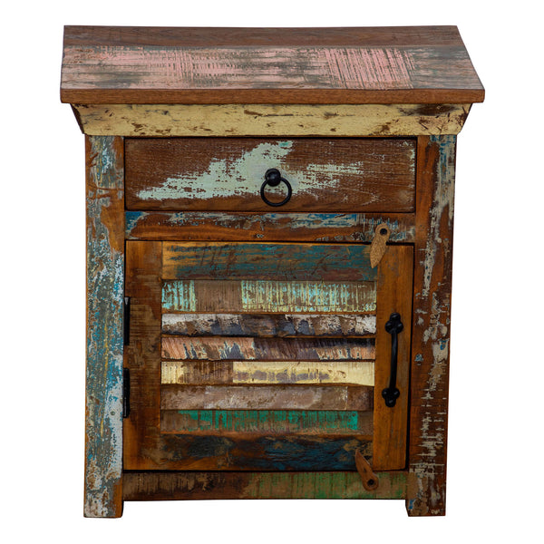 Marine Recycled 1 Drawer Bedside Cabinet with Louvered Door