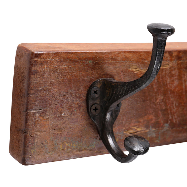 Reclaimed Wooden Coat Rack with 4 Iron Hooks