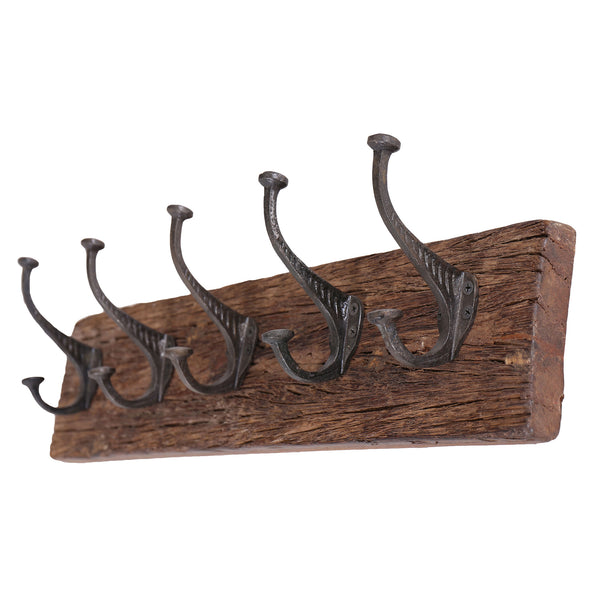 Reclaimed Wooden Coat Rack with 5 Iron Hooks
