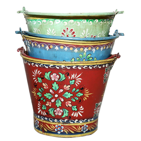 Set of 3 Hand Painted Canal Barge Buckets