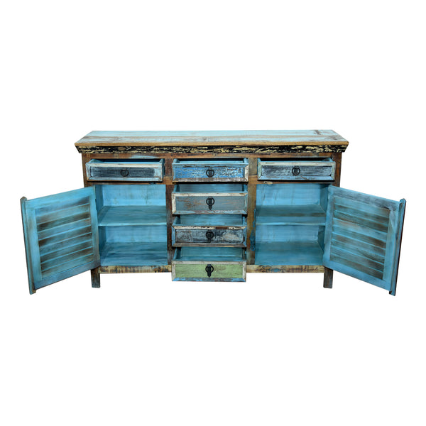 Marine Recycled 6 Drawer 2 Louvered Door Sideboard