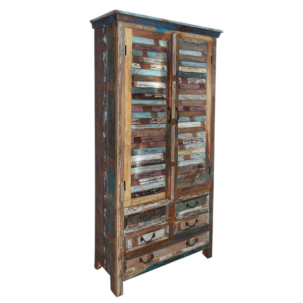 Marine Recycled 5 Drawer Tall Cabinet with Louvered Doors