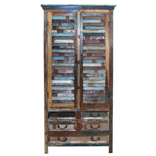 Marine Recycled 5 Drawer Tall Cabinet with Louvered Doors