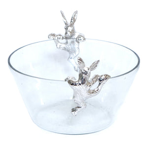 Glass Bowl with 2 Bunnies