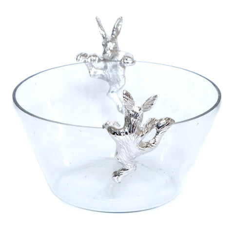 Glass Bowl with 2 Bunnies