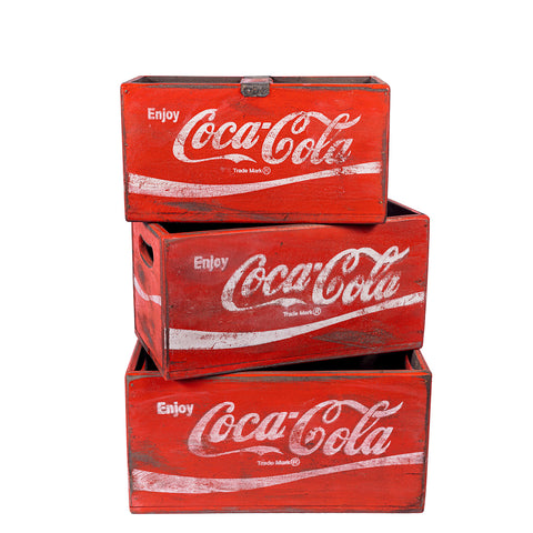 Set of 3 Nesting Rectangular Fish Boxes - Coca Cola