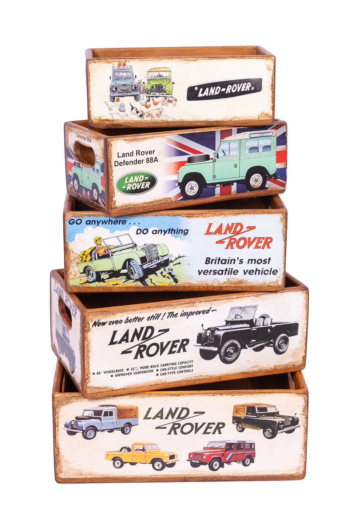 Set of 5 Shellfish Nesting Boxes - Land Rover Retro