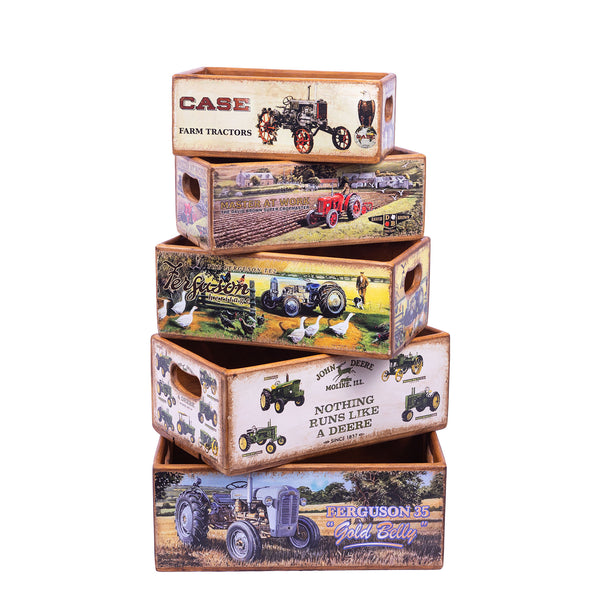 Set of 5 Shellfish Nesting Boxes -Vintage Tractors