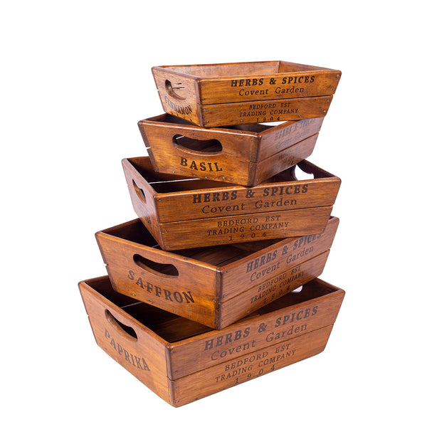 Set of 5 Nesting Vintage Oyster Boxes - Herbs & Spices