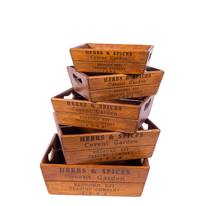 Set of 5 Nesting Vintage Oyster Boxes - Herbs & Spices