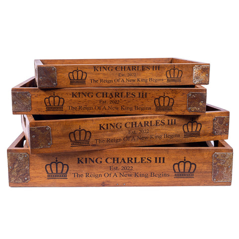 Set of 4 Nesting Butler Trays - King Charles III