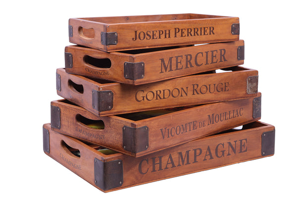 Set of 5 Vintage Wooden Serving Trays - Champagne