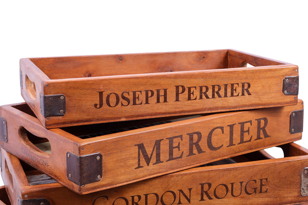 Set of 5 Vintage Wooden Serving Trays - Champagne