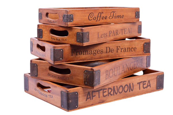 Set of 5 Vintage Wooden Serving Trays - Delicious