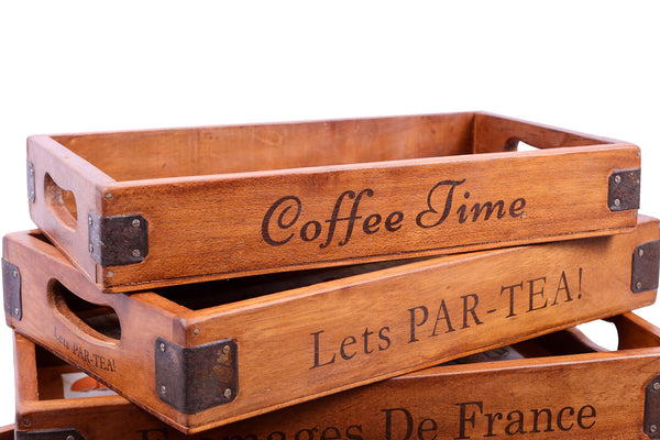 Set of 5 Vintage Wooden Serving Trays - Delicious