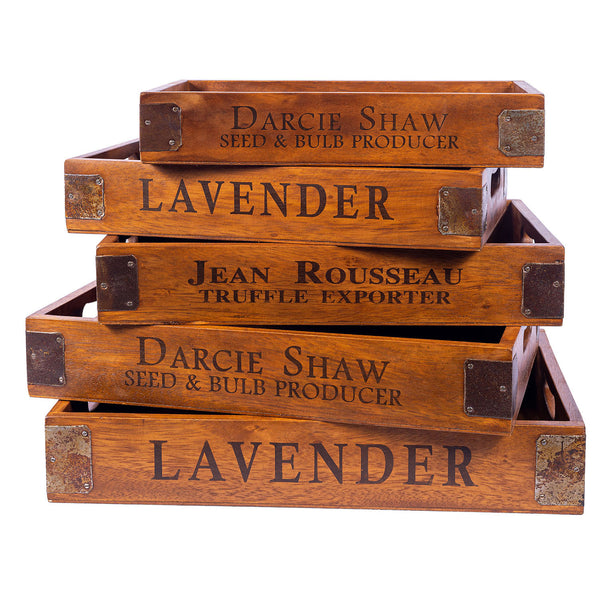Set of 5 Vintage Nesting Wooden Serving Trays - Lavender et al