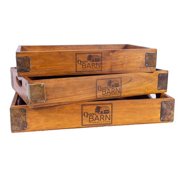 Set of 3 Vintage Nesting Wooden Serving Trays - Quirky Barn
