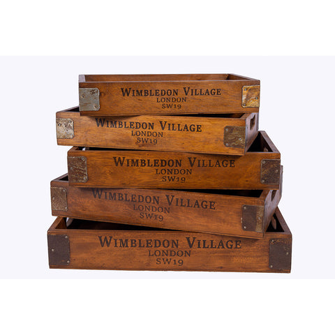 Set of 5 Nesting Vintage Wooden Serving Trays - Wimbledon Village