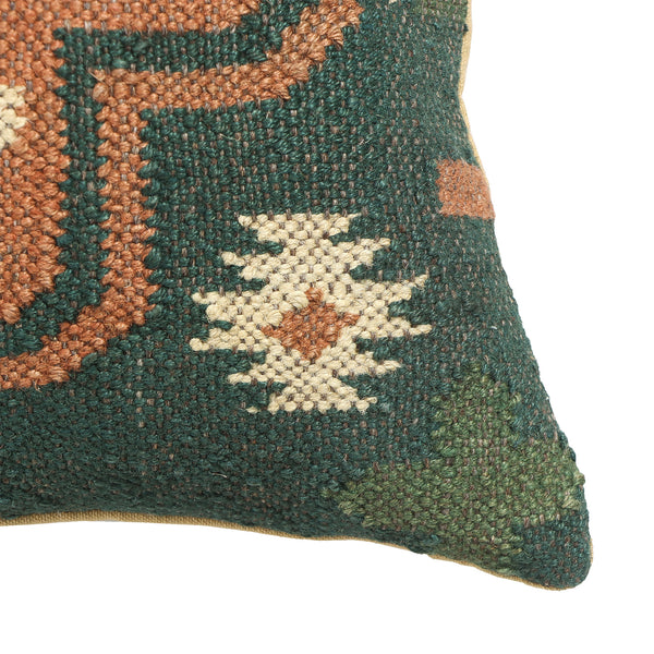 Kilim Flatweave Square Cushion - Green