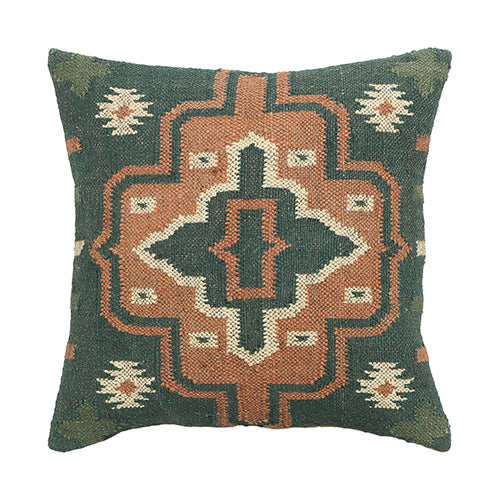 Kilim Flatweave Square Cushion - Green