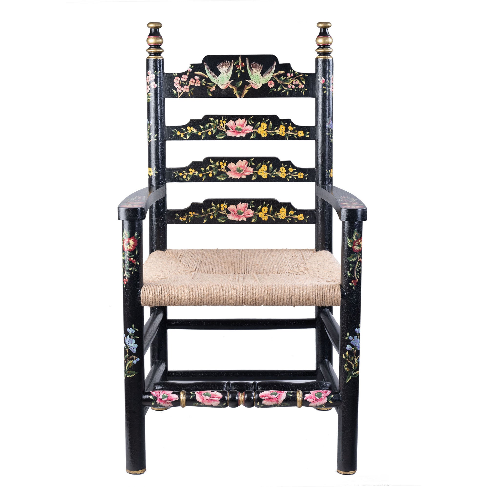 Black Lyre Bird Design Wooden Arm Chair