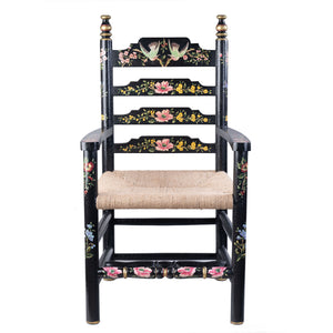 Black Lyre Bird Design Wooden Arm Chair