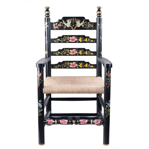 Black Lyre Bird Design Wooden Arm Chair