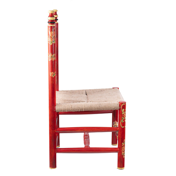 Red Floral Design Wooden Chair