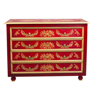 Red Floral Design 4 Drawer Chest