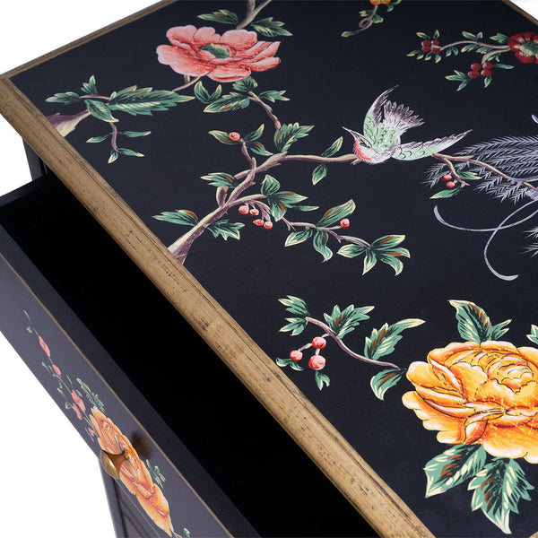 Black Lyre Bird Design 5 Drawer Cabinet