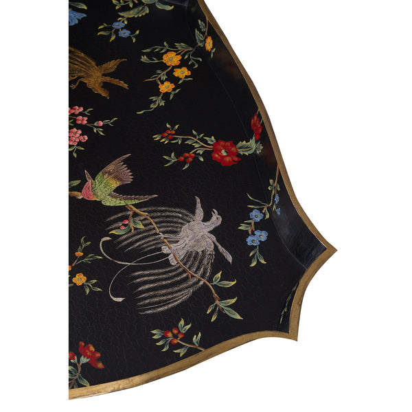 Black Lyre Bird Design Tray on Stand