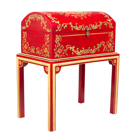 Red Floral Design Dome Box on Stand