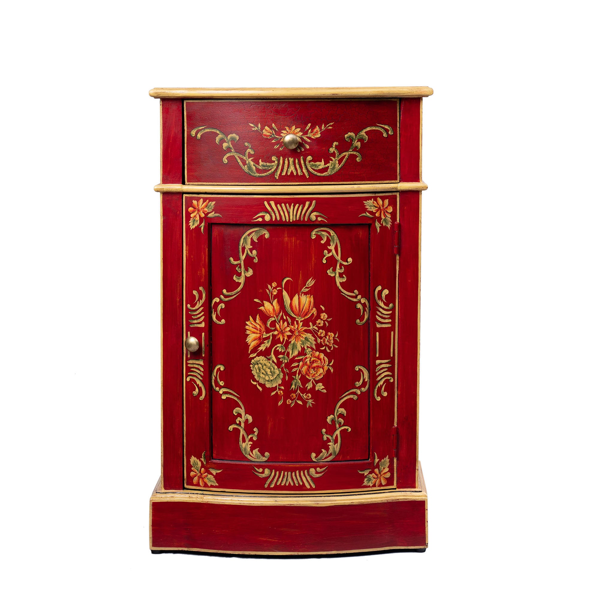 Red Floral Design Curved Bedside