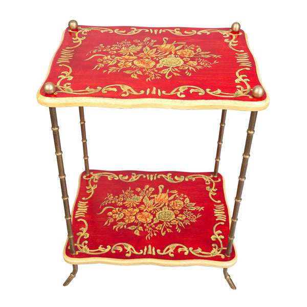 Red Floral Design 2 Tier Table