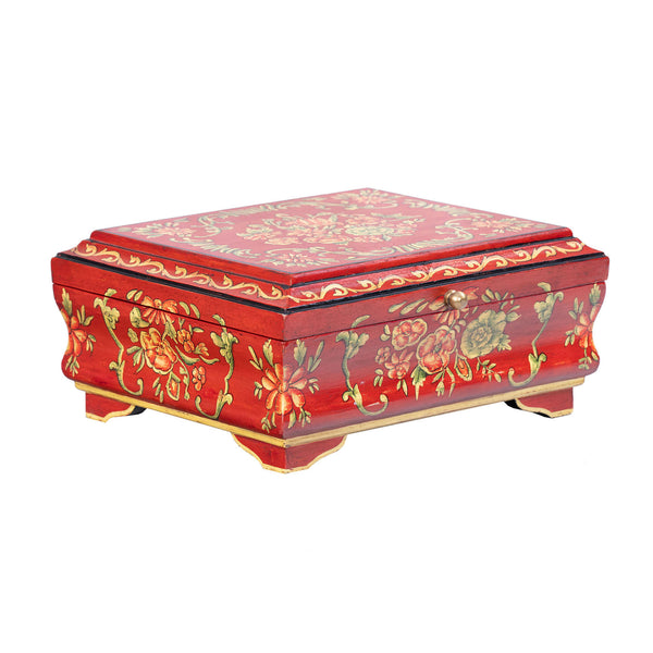 Red Floral Design Small Jewellery Box