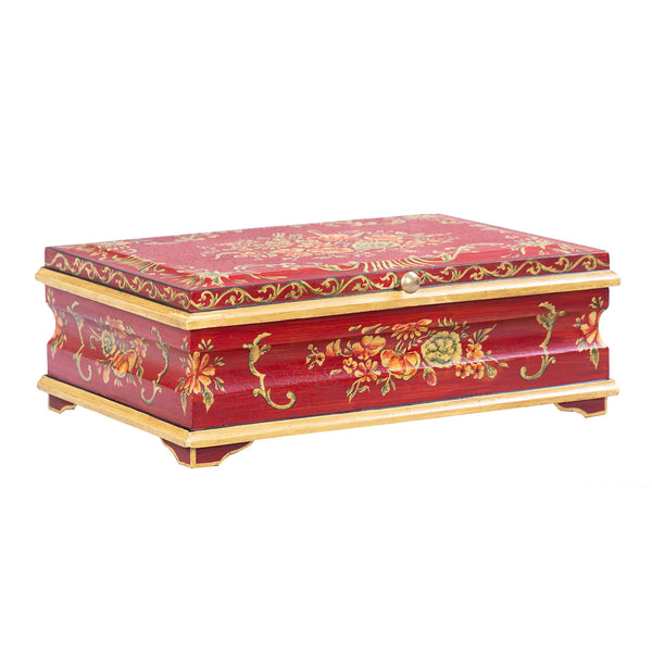 Red Floral Design Large Jewellery Box