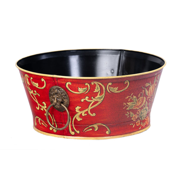 Red Floral Design Round Bowl with Handles