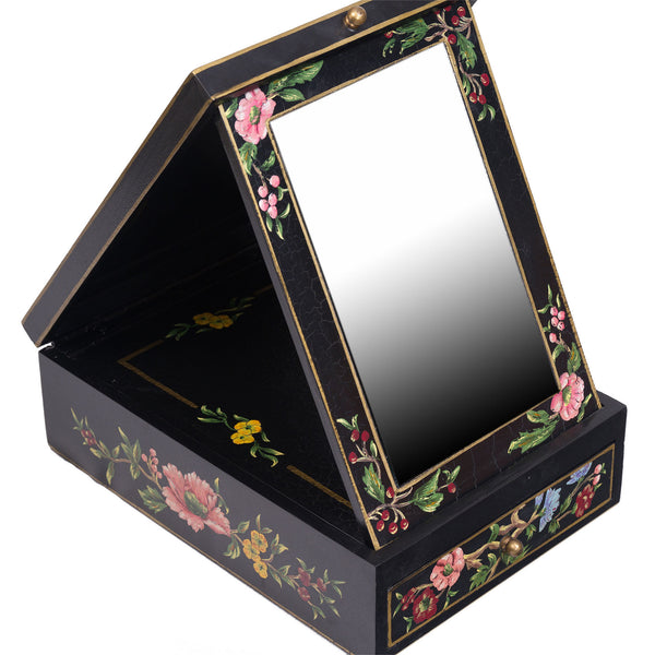 Black Lyre Bird Design Vanity Mirror with Storage