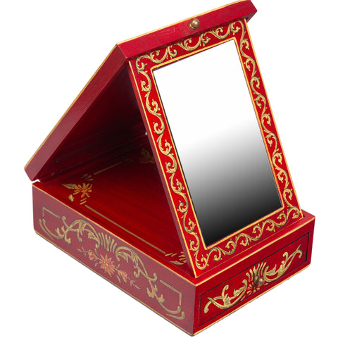 Red Floral Design Vanity Mirror with Storage