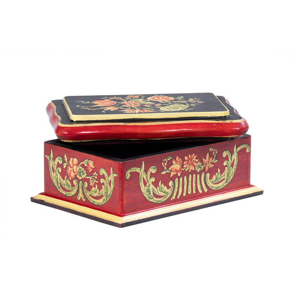 Red Floral Design Wooden Box