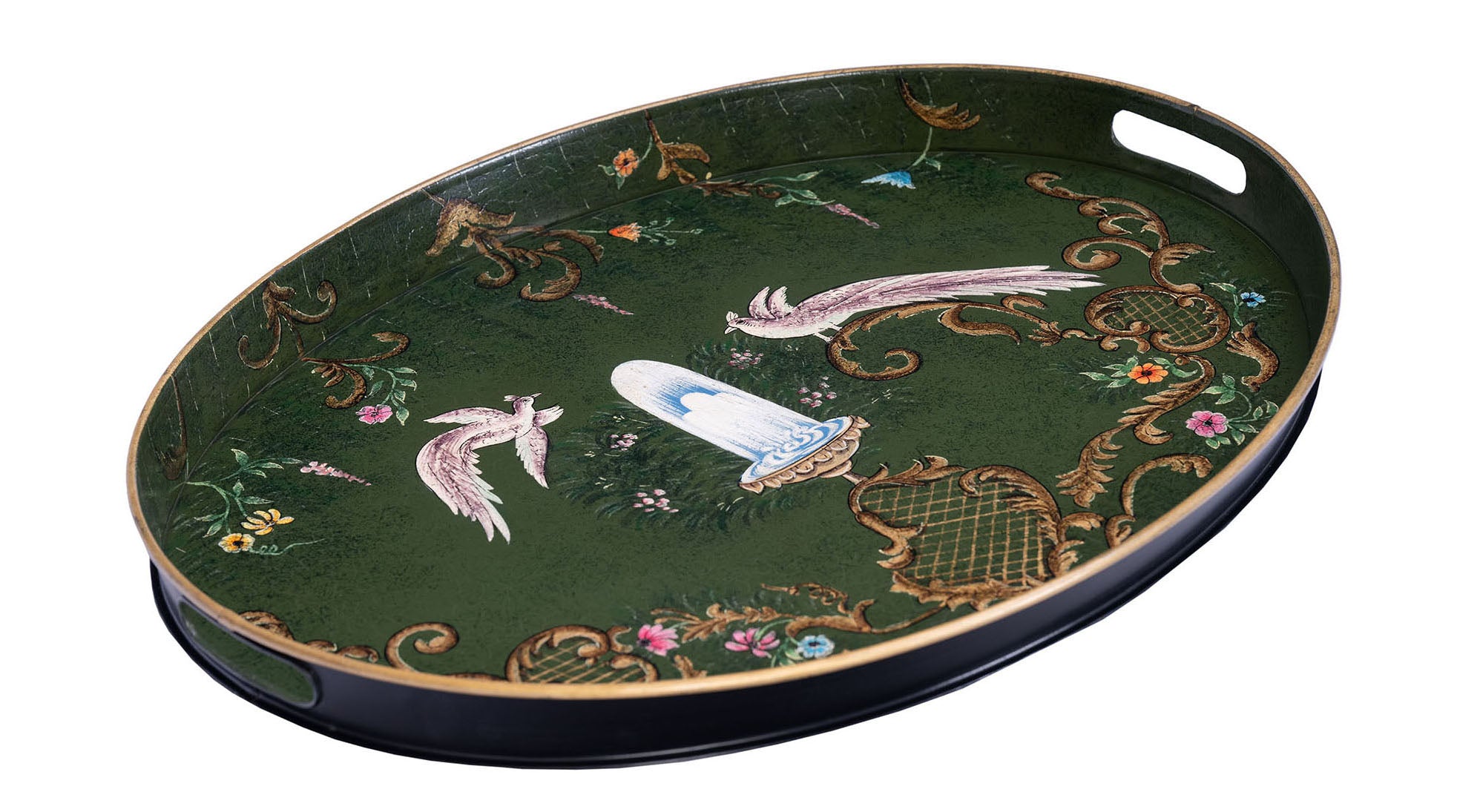 Green Fountain Design Oval Tray with Handles