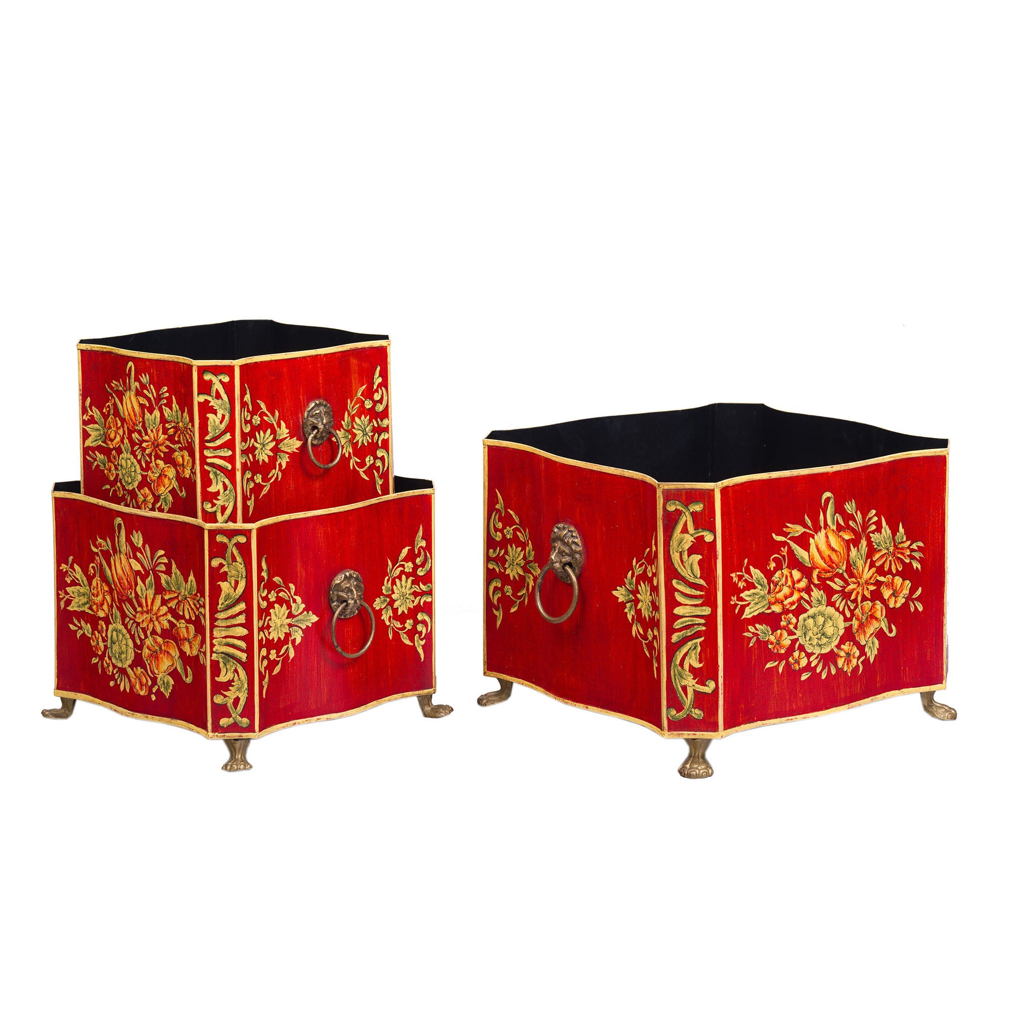 Red Floral Design Nest of 3 Boxes