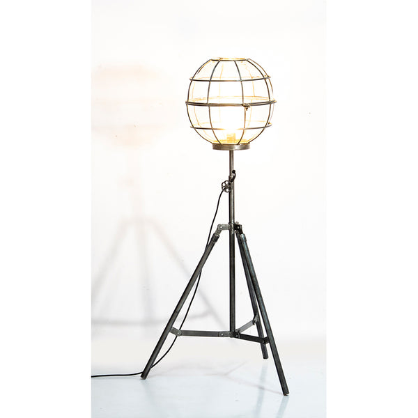 Upcycled Floor Lamp With Round Glass Cage