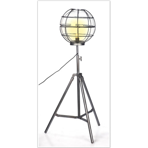 Upcycled Floor Lamp With Round Glass Cage