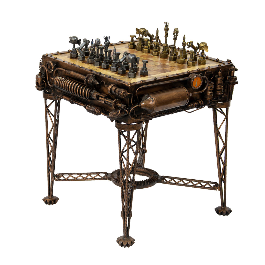Chees Theme Table Reclaimed Iron Steampunk Theme Chess Table – Sarru Home