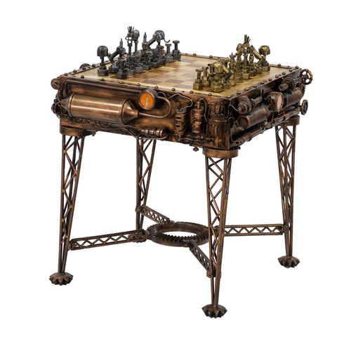 Reclaimed Iron Steampunk Theme Chess Table