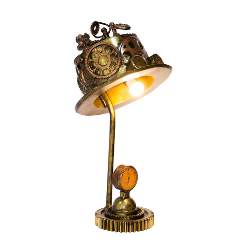 Reclaimed Iron Steampunk Theme Cogs Top Hat Table Lamp