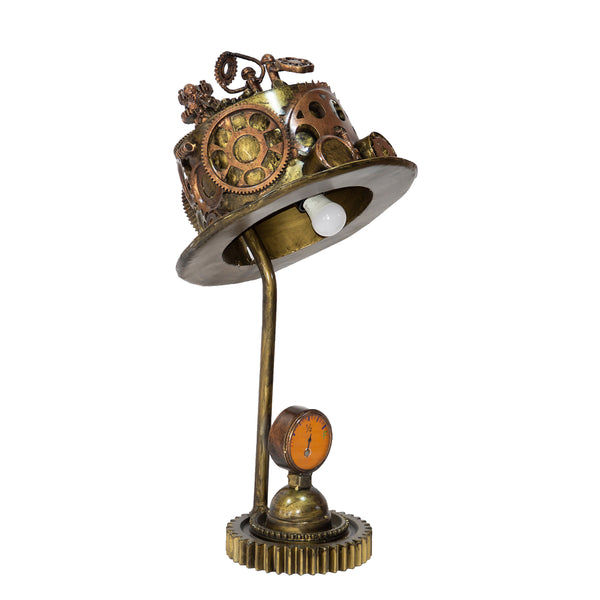 Reclaimed Iron Steampunk Theme Cogs Top Hat Table Lamp