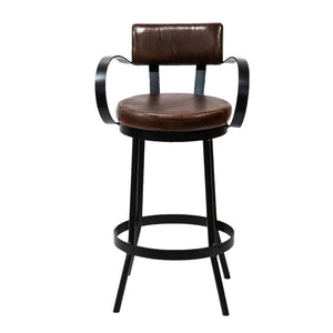 Industrial Padded Leather Bar Stool With Back & Curved Armrests
