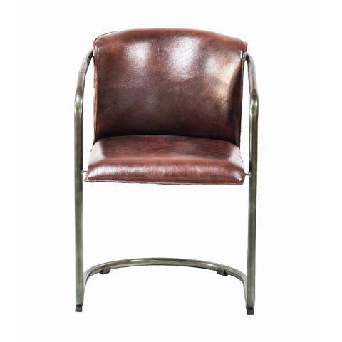 Industrial Metal Frame Chair with Leather Bucket Seat